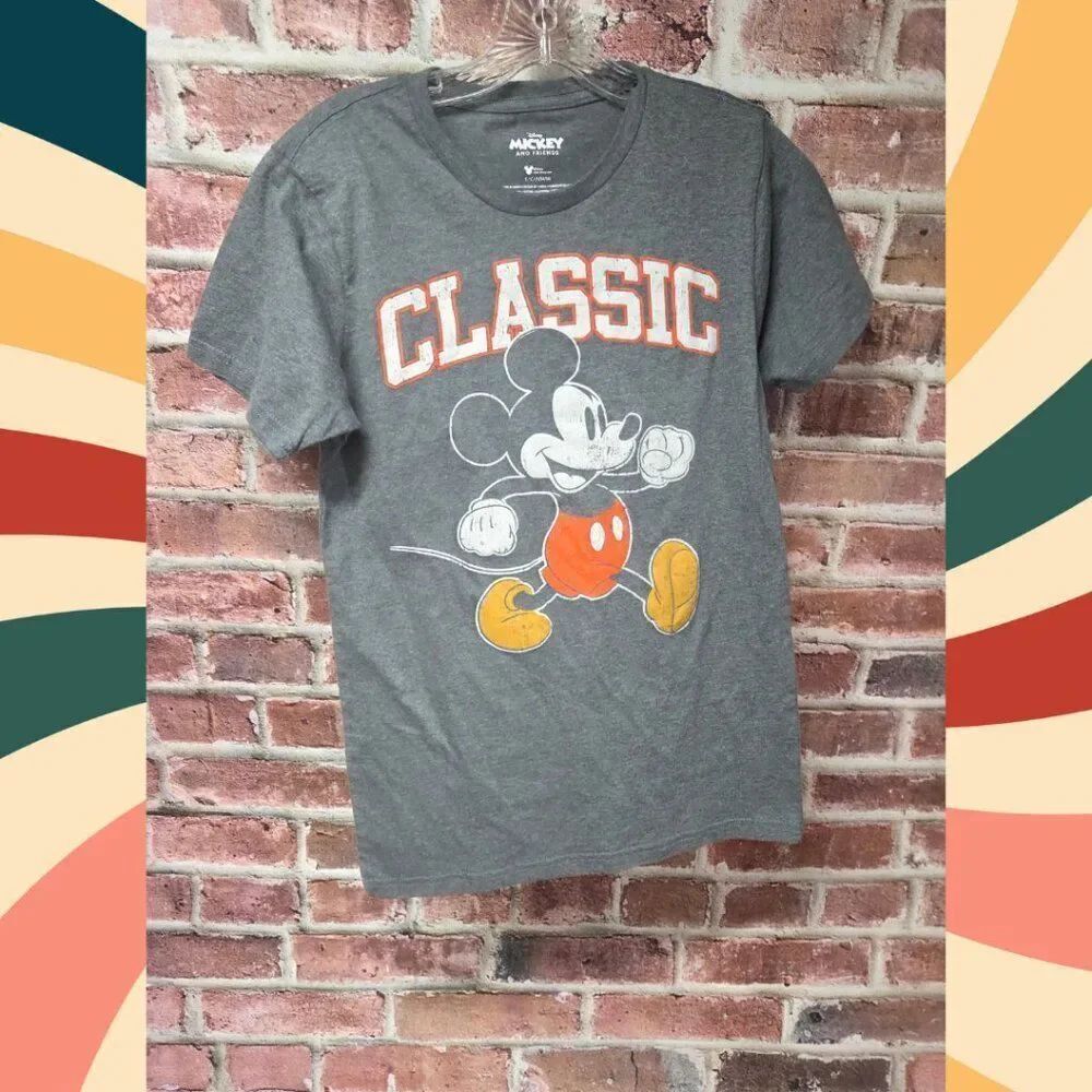 Disney Mickey Strut Tee S | Classic Graphic Shirt Vintage Cartoon Retro Charcoal